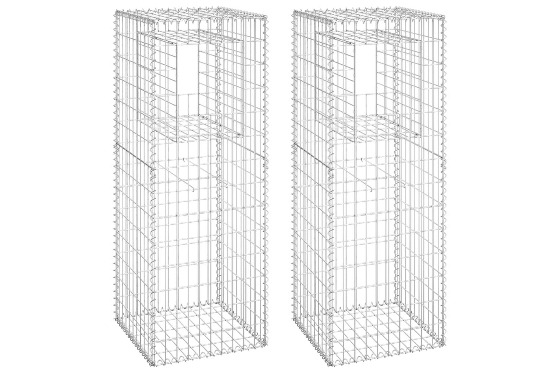 Gabionstolper 2 stk 50x50x140 cm jern - Silver - Hus & oppussing - Innsynsbeskyttelse & innhegning - Mur