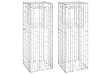 Gabionstolper 2 stk 50x50x140 cm jern - Silver - Hus & oppussing - Innsynsbeskyttelse & innhegning - Mur