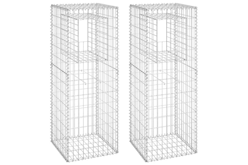 Gabionstolper 2 stk 50x50x140 cm jern - Silver - Hus & oppussing - Innsynsbeskyttelse & innhegning - Mur