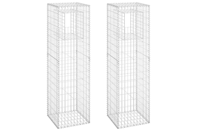 Gabionstolper 2 stk 50x50x180 cm jern - Silver - Hus & oppussing - Innsynsbeskyttelse & innhegning - Mur