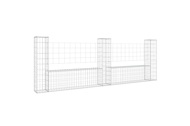 Gabionkurv u-formet med 3 stolper jern 260x20x100 cm - Silver - Hus & oppussing - Innsynsbeskyttelse & innhegning - Mur