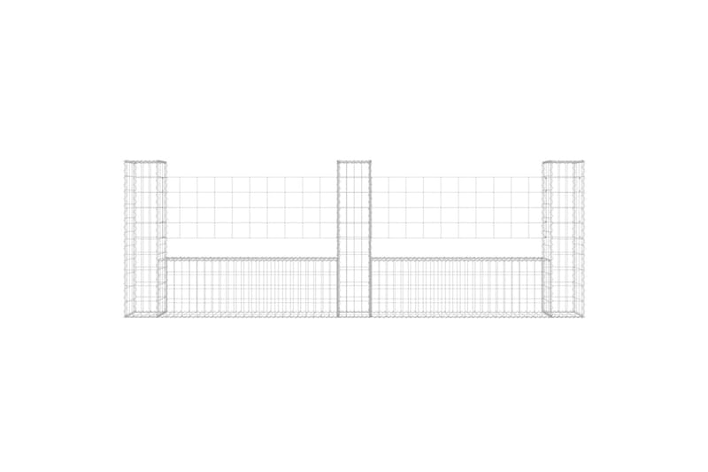 Gabionkurv u-formet med 3 stolper jern 260x20x100 cm - Silver - Hus & oppussing - Innsynsbeskyttelse & innhegning - Mur