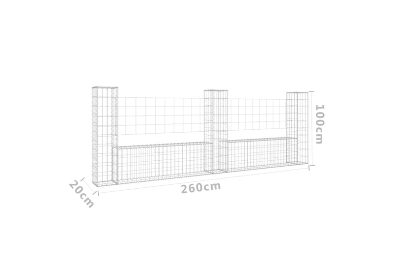 Gabionkurv u-formet med 3 stolper jern 260x20x100 cm - Silver - Hus & oppussing - Innsynsbeskyttelse & innhegning - Mur