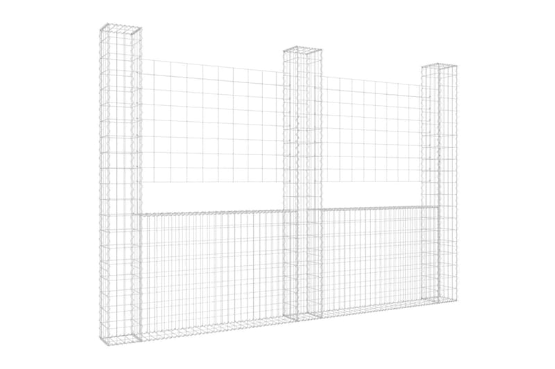 Gabionkurv u-formet med 3 stolper jern 260x20x200 cm - Silver - Hus & oppussing - Innsynsbeskyttelse & innhegning - Mur