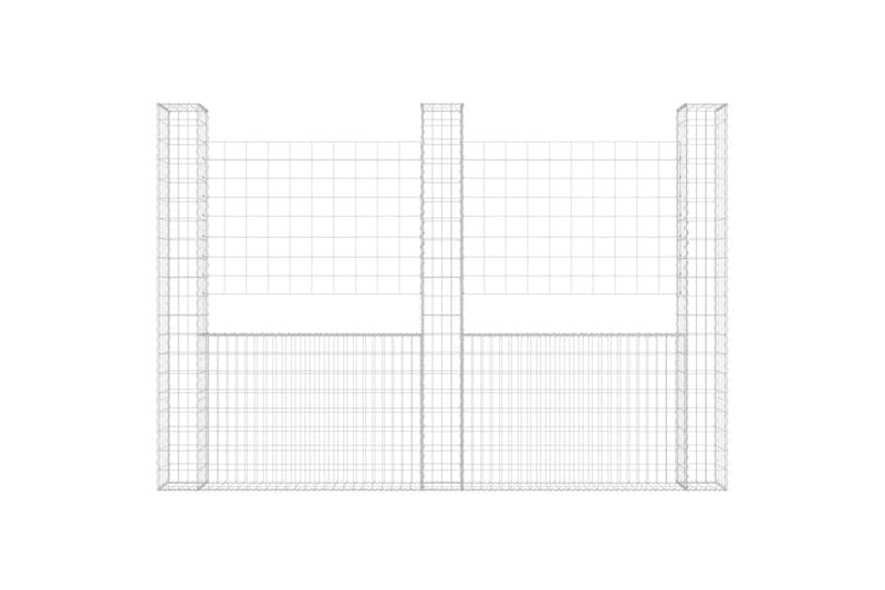 Gabionkurv u-formet med 3 stolper jern 260x20x200 cm - Silver - Hus & oppussing - Innsynsbeskyttelse & innhegning - Mur