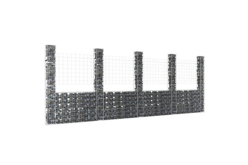 Gabionkurv u-formet med 5 stolper jern 500x20x200 cm - Silver - Hus & oppussing - Innsynsbeskyttelse & innhegning - Mur