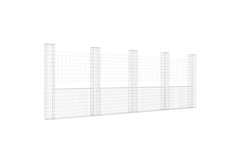 Gabionkurv u-formet med 5 stolper jern 500x20x200 cm - Silver - Hus & oppussing - Innsynsbeskyttelse & innhegning - Mur