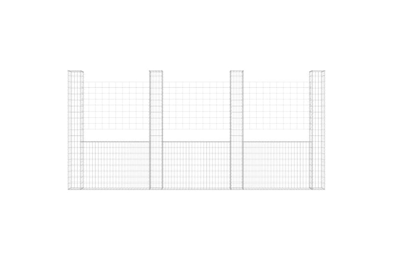 Gabionkurv u-formet med 5 stolper jern 500x20x200 cm - Silver - Hus & oppussing - Innsynsbeskyttelse & innhegning - Mur