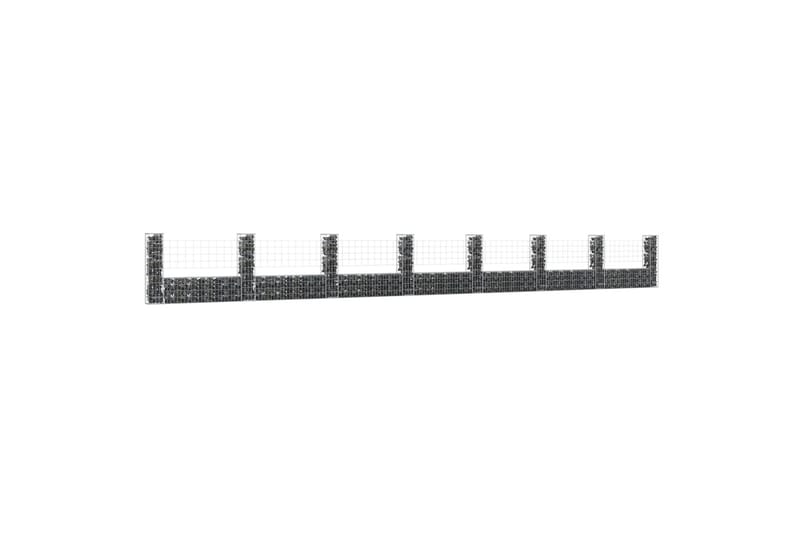 Gabionkurv u-formet med 8 stolper jern 860x20x100 cm - Silver - Hus & oppussing - Innsynsbeskyttelse & innhegning - Mur
