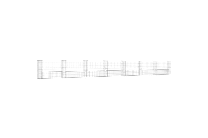 Gabionkurv u-formet med 8 stolper jern 860x20x100 cm - Silver - Hus & oppussing - Innsynsbeskyttelse & innhegning - Mur