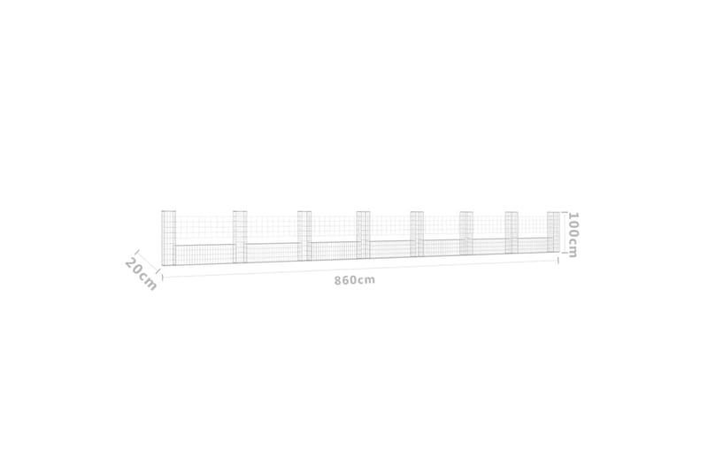 Gabionkurv u-formet med 8 stolper jern 860x20x100 cm - Silver - Hus & oppussing - Innsynsbeskyttelse & innhegning - Mur