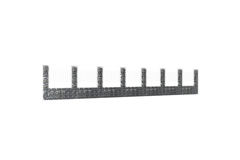 Gabionkurv u-formet med 8 stolper jern 860x20x150 cm - Silver - Hus & oppussing - Innsynsbeskyttelse & innhegning - Mur