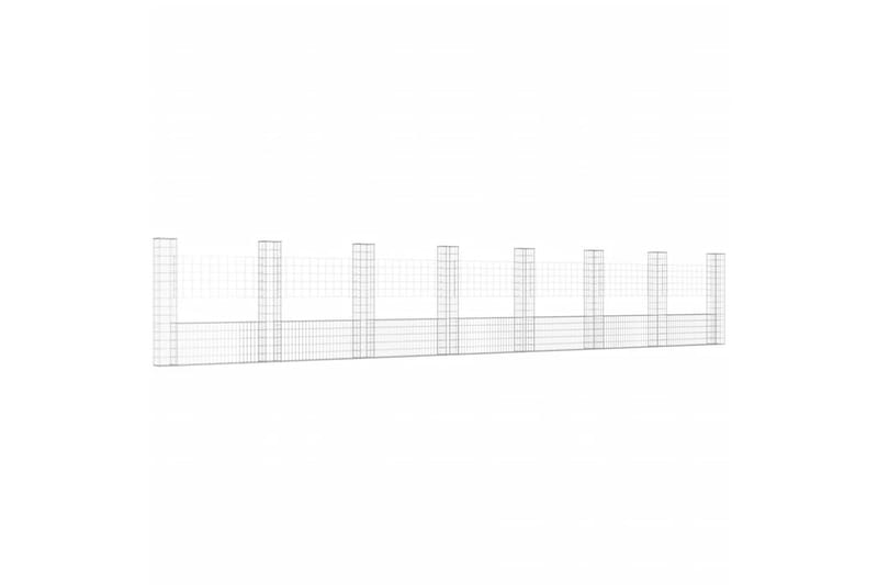 Gabionkurv u-formet med 8 stolper jern 860x20x150 cm - Silver - Hus & oppussing - Innsynsbeskyttelse & innhegning - Mur