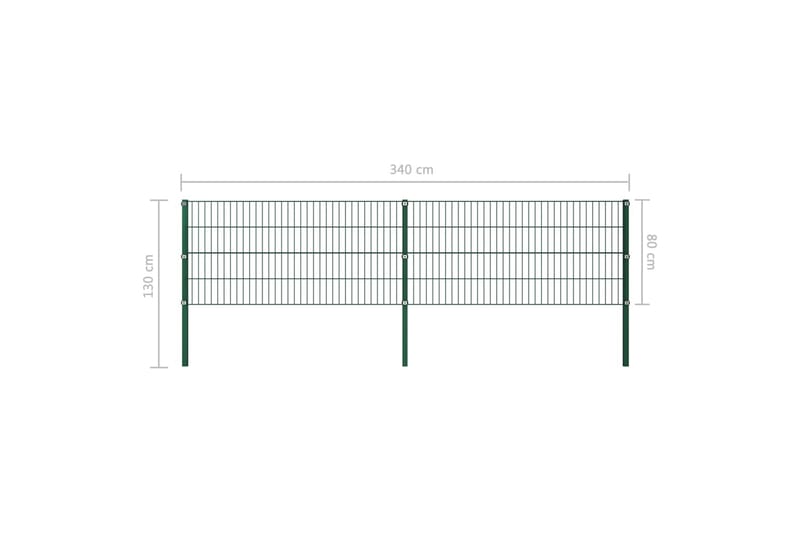 Gjerdepanel med stolper jern 3,4x0,8 m grønn - grønn - Hus & oppussing - Innsynsbeskyttelse & innhegning - Nettinggjerde