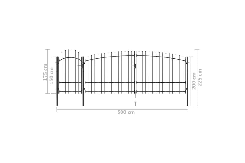 Gjerdeport med spydtopp 5x2,25 m svart - Svart - Hus & oppussing - Innsynsbeskyttelse & innhegning - Port
