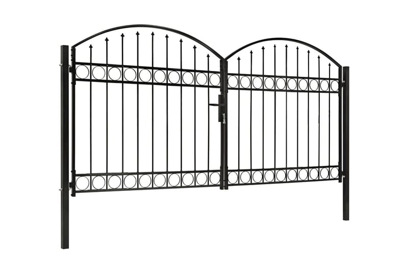 Hageport med dobbel dør og buet topp stål 300x125 cm svart - Hus & oppussing - Innsynsbeskyttelse & innhegning - Port