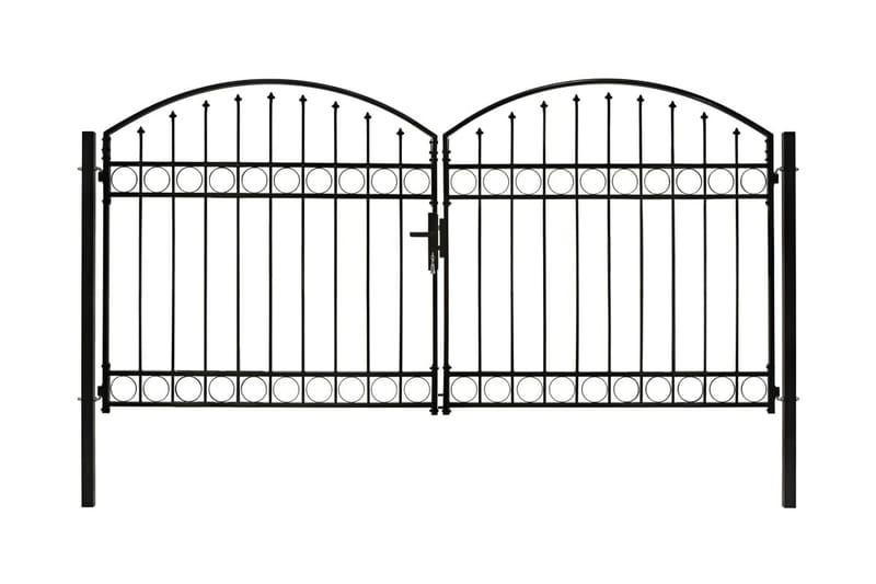 Hageport med dobbel dør og buet topp stål 300x125 cm svart - Hus & oppussing - Innsynsbeskyttelse & innhegning - Port