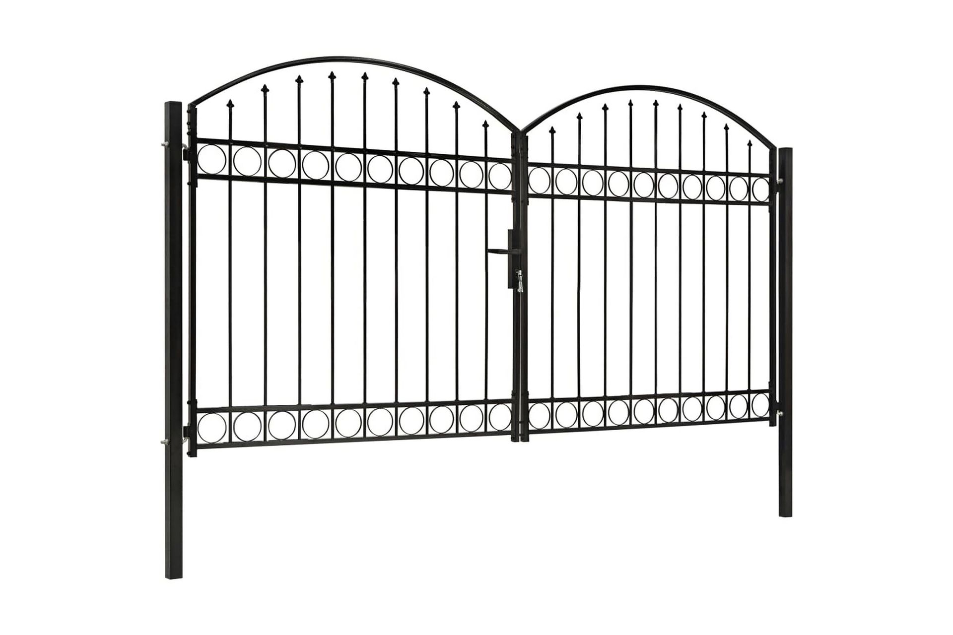 Hageport med dobbel dør og buet topp stål 300x175 cm svart - Svart - Hus & oppussing - Innsynsbeskyttelse & innhegning - Port