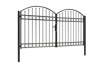 Hageport med dobbel dør og buet topp stål 300x175 cm svart - Svart - Hus & oppussing - Innsynsbeskyttelse & innhegning - Port