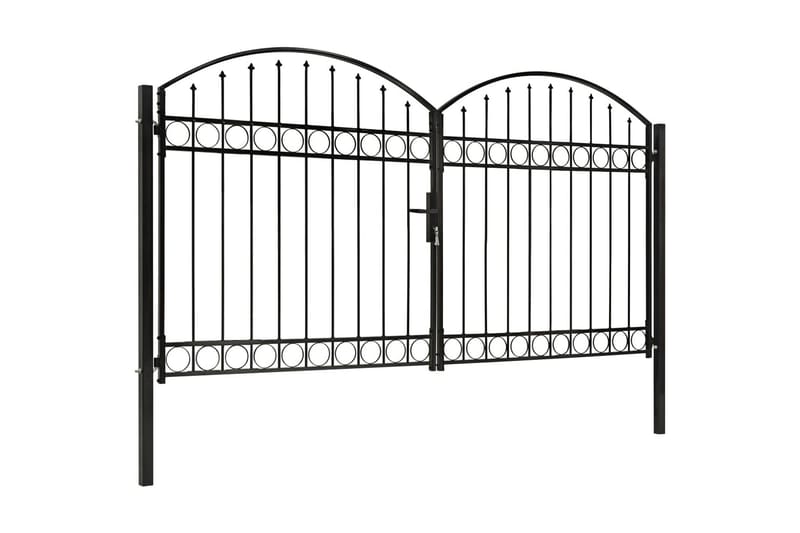 Hageport med dobbel dør og buet topp stål 300x175 cm svart - Svart - Hus & oppussing - Innsynsbeskyttelse & innhegning - Port