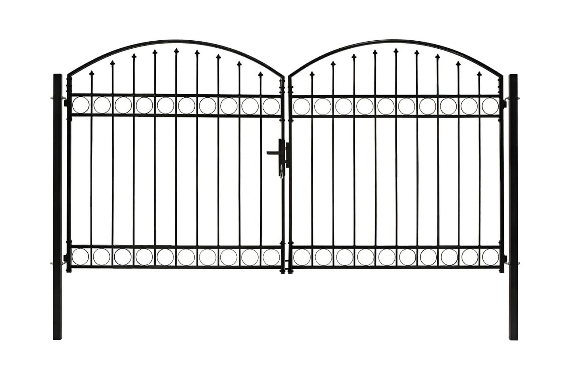 Hageport med dobbel dør og buet topp stål 300x175 cm svart - Svart - Hus & oppussing - Innsynsbeskyttelse & innhegning - Port