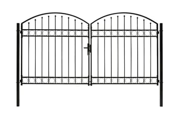 Hageport med dobbel dør og buet topp stål 300x175 cm svart - Svart - Hus & oppussing - Innsynsbeskyttelse & innhegning - Port