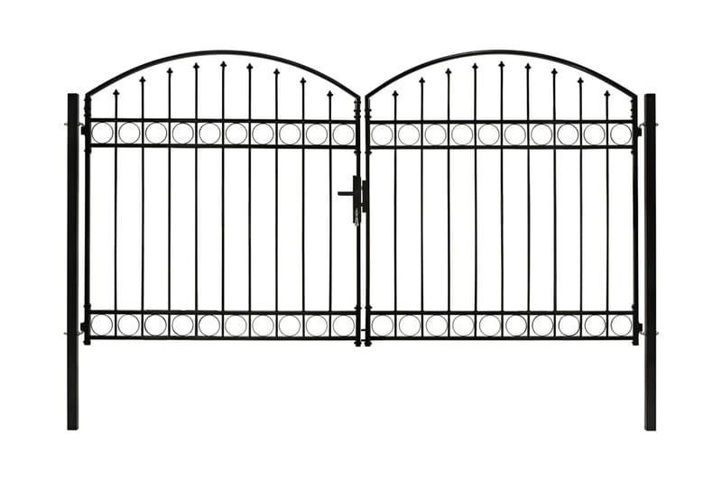 Hageport med dobbel dør og buet topp stål 300x175 cm svart - Svart - Hus & oppussing - Innsynsbeskyttelse & innhegning - Port