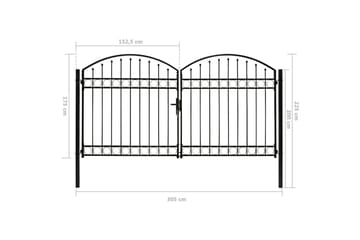 Hageport med dobbel dør og buet topp stål 300x175 cm svart - Svart - Hus & oppussing - Innsynsbeskyttelse & innhegning - Port