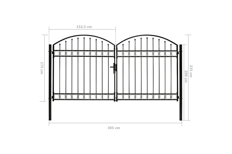 Hageport med dobbel dør og buet topp stål 300x175 cm svart - Svart - Hus & oppussing - Innsynsbeskyttelse & innhegning - Port