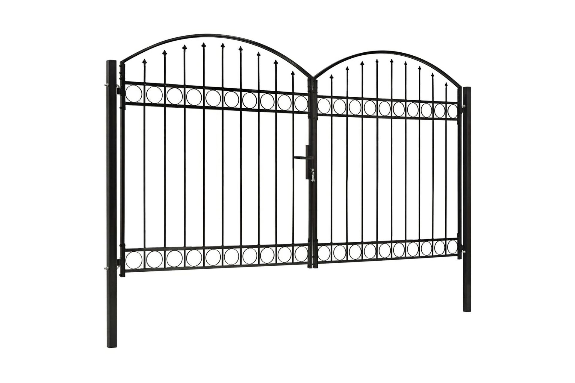 Hageport med dobbel dør og buet topp stål 300x200 cm svart - Svart - Hus & oppussing - Innsynsbeskyttelse & innhegning - Port