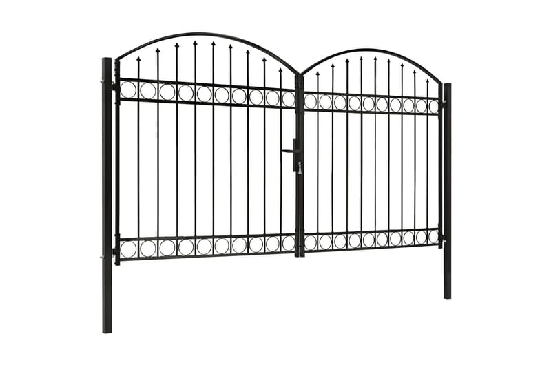 Hageport med dobbel dør og buet topp stål 300x200 cm svart - Svart - Hus & oppussing - Innsynsbeskyttelse & innhegning - Port