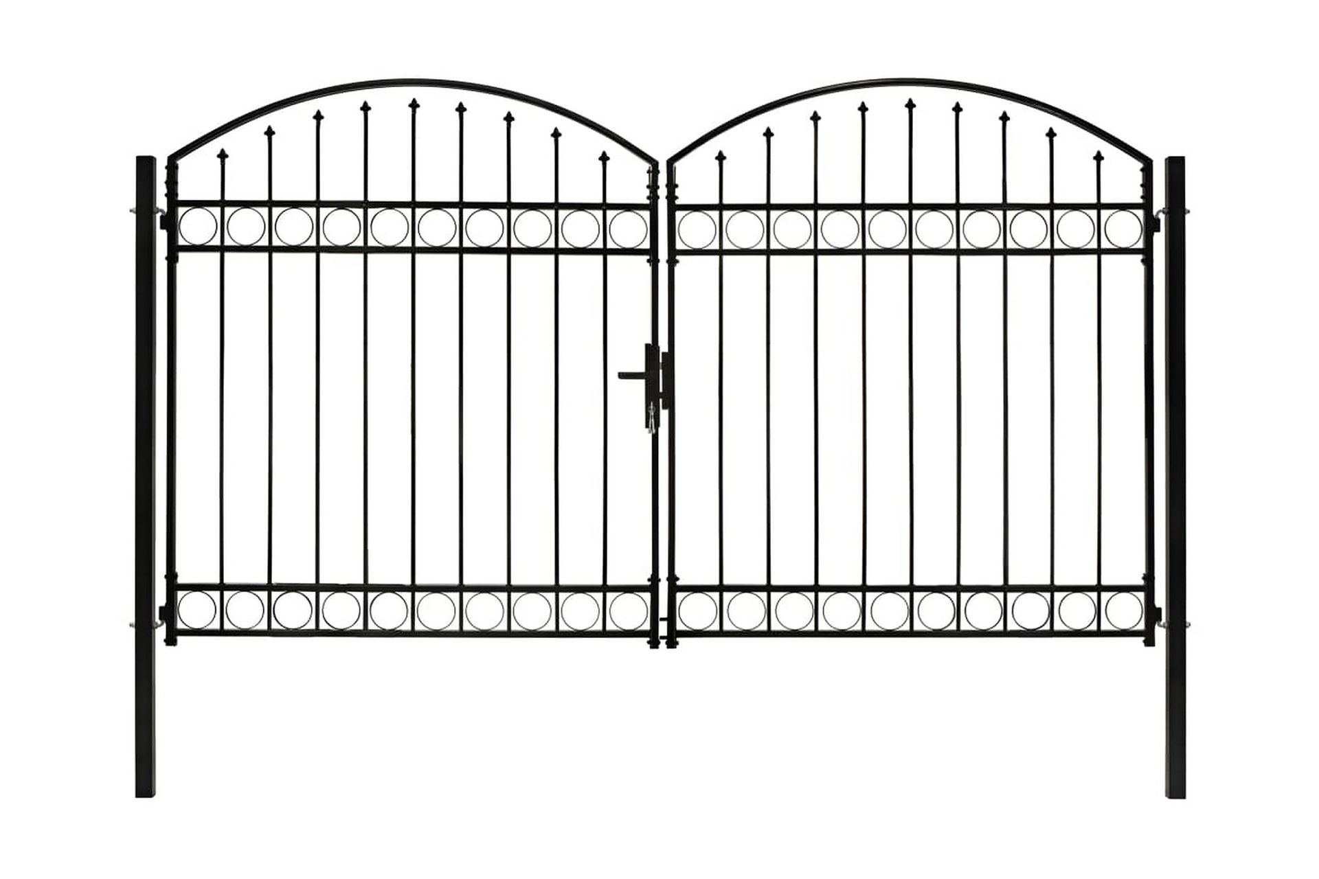 Hageport med dobbel dør og buet topp stål 300x200 cm svart - Svart - Hus & oppussing - Innsynsbeskyttelse & innhegning - Port