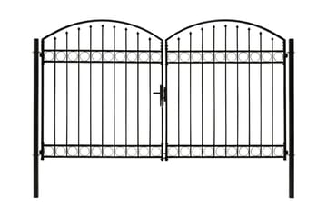Hageport med dobbel dør og buet topp stål 300x200 cm svart - Svart - Hus & oppussing - Innsynsbeskyttelse & innhegning - Port