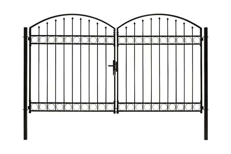 Hageport med dobbel dør og buet topp stål 300x200 cm svart - Svart - Hus & oppussing - Innsynsbeskyttelse & innhegning - Port