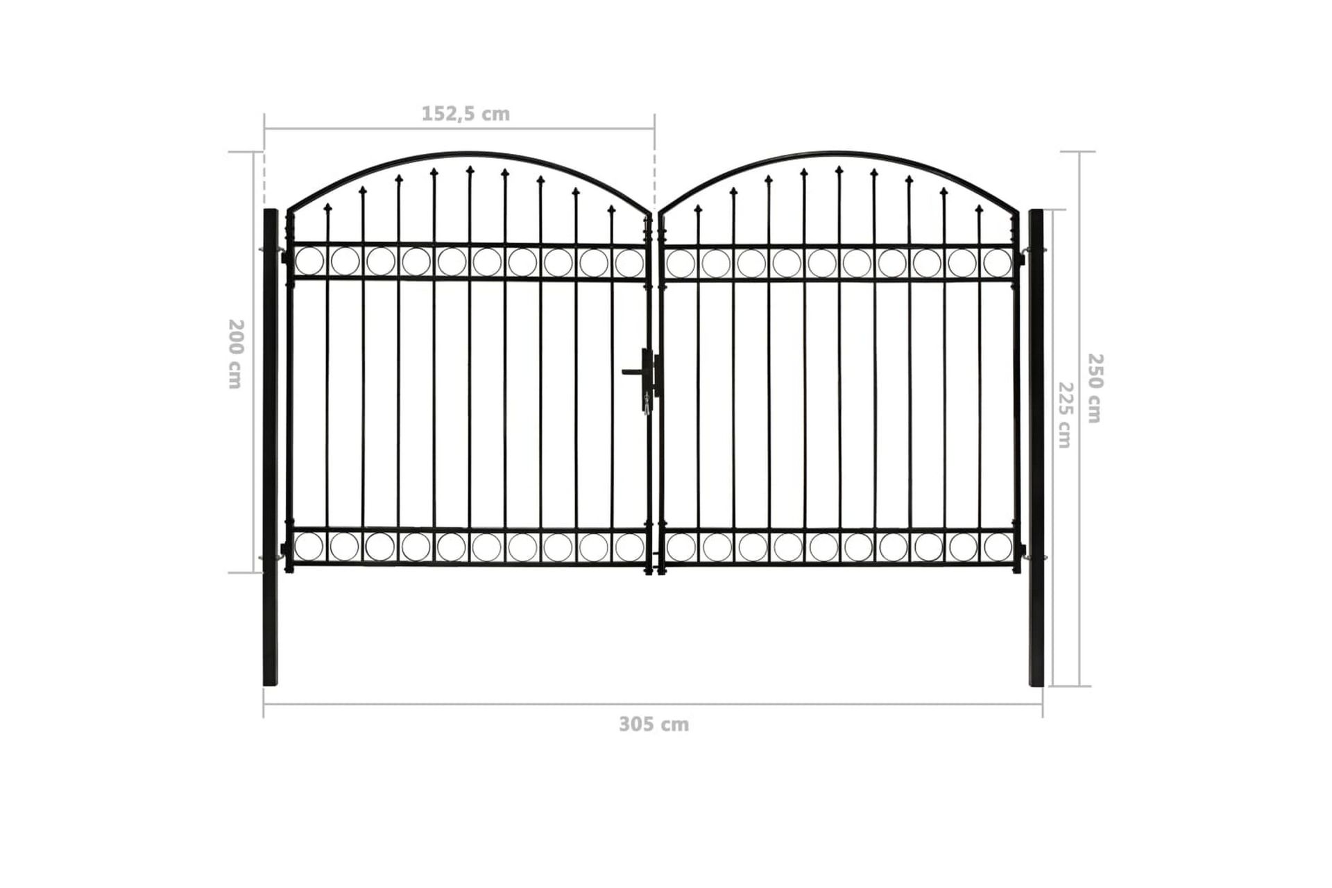 Hageport med dobbel dør og buet topp stål 300x200 cm svart - Svart - Hus & oppussing - Innsynsbeskyttelse & innhegning - Port