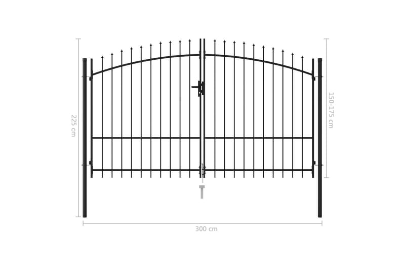 Hageport med dobbel dør og spisser stål 3x1,75 cm svart - Hus & oppussing - Innsynsbeskyttelse & innhegning - Port