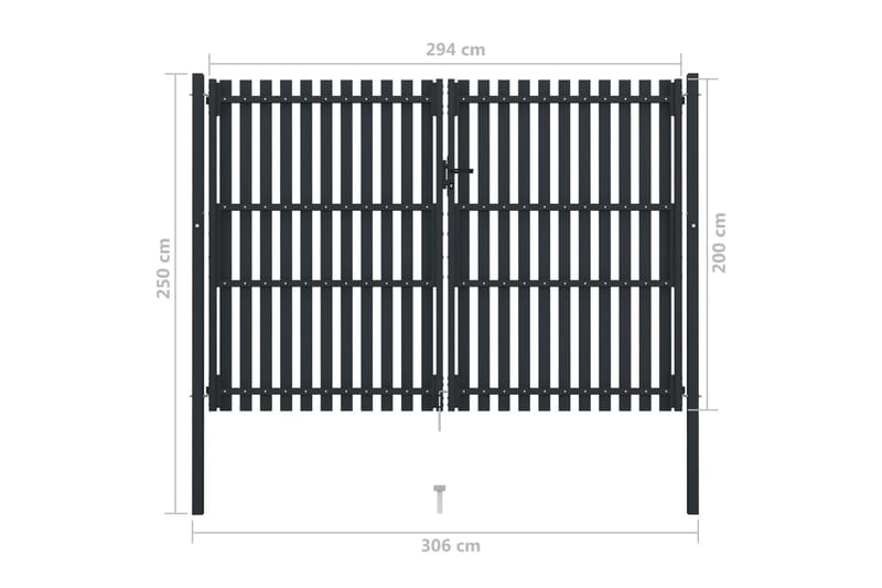 Hageport med dobbel dør stål 306x250 cm antrasitt - Antrasittgrå - Hus & oppussing - Innsynsbeskyttelse & innhegning - Port