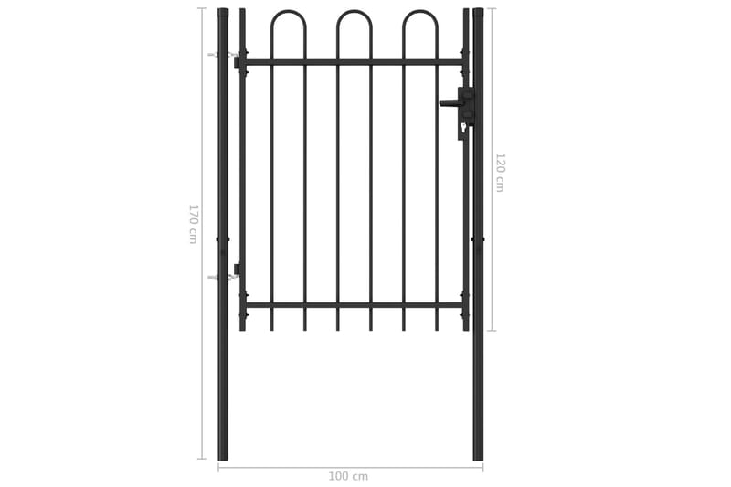 Hageport med en dør og buet topp stål 1x1,2 m svart - Smijernsport & jernport - Grind utendørs
