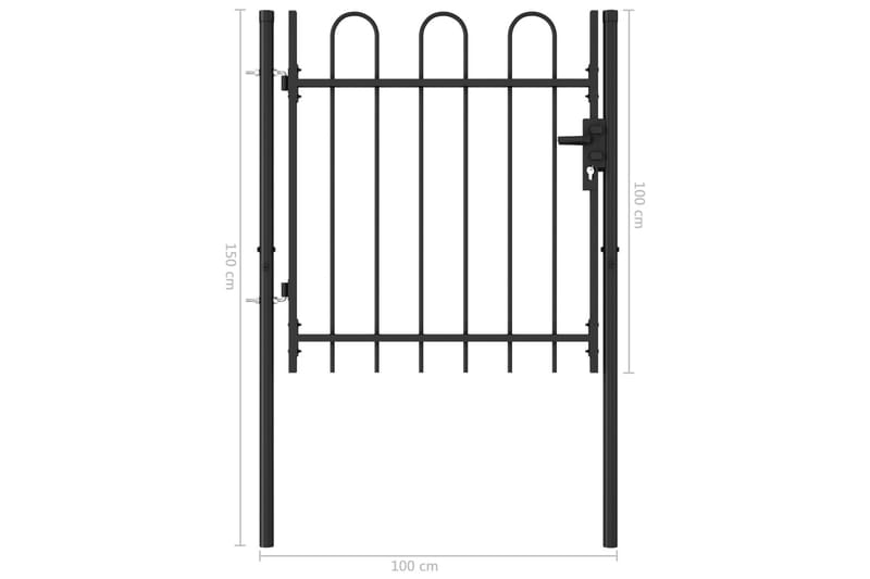 Hageport med en dør og buet topp stål 1x1 m svart - Smijernsport & jernport - Grind utendørs