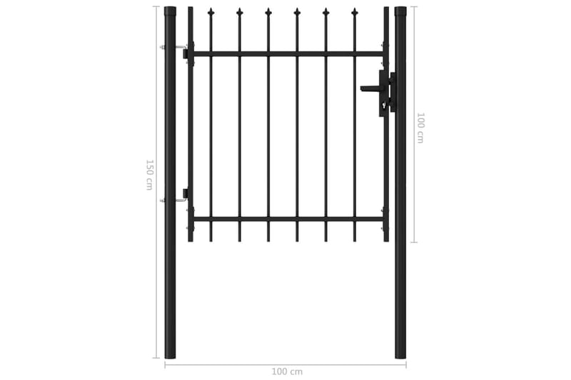 Hageport med en dør og spisser stål 1x1 m svart - Smijernsport & jernport - Grind utendørs