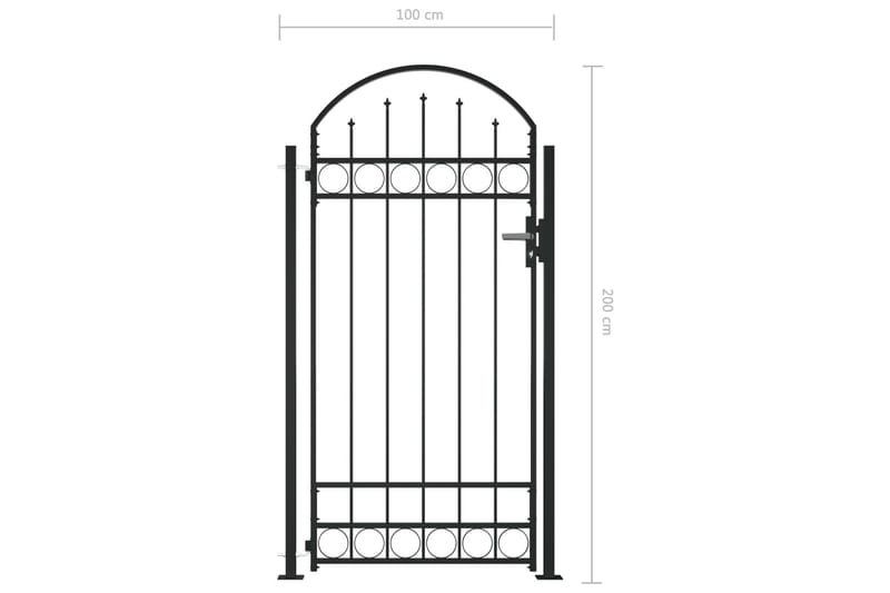 Inngangsport med buet topp og 2 stolper 100x200 cm svart - Hus & oppussing - Innsynsbeskyttelse & innhegning - Port