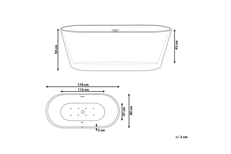 Badekar Frittstående med LED 170 cm Hvit HAVANA - Hvit - Hus & oppussing - Kjøkken & bad - Baderom - Badekar