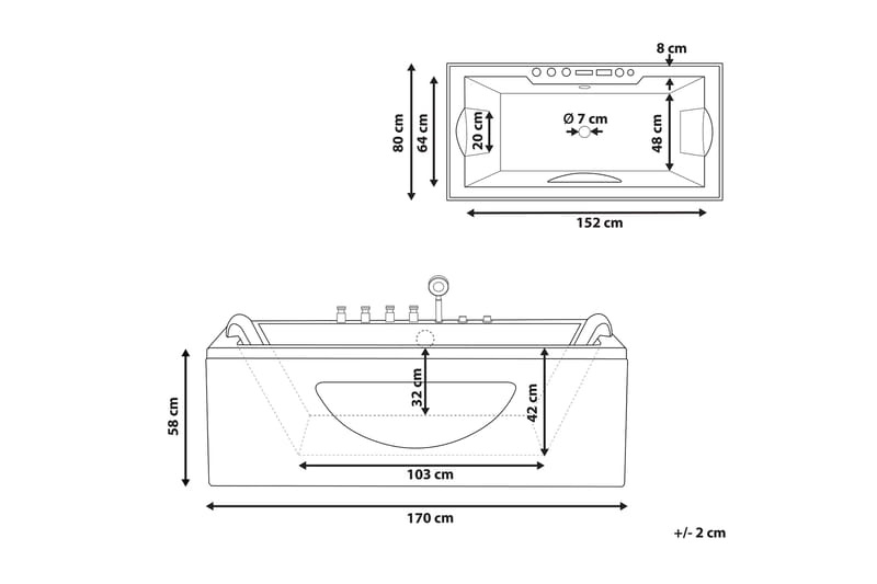 Badekar med LED 170 x 80 cm Hvit HAWES - Hvit - Hus & oppussing - Kjøkken & bad - Baderom - Badekar
