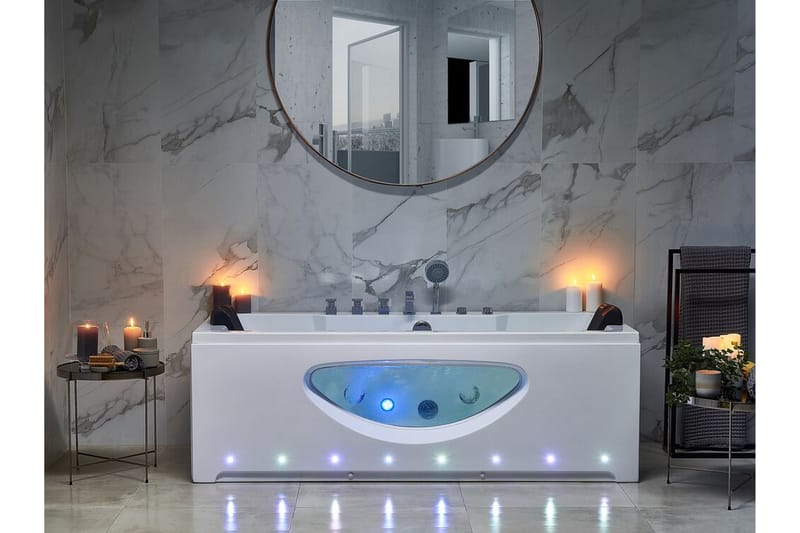 Badekar med LED 170 x 80 cm Hvit HAWES - Hvit - Hus & oppussing - Kjøkken & bad - Baderom - Badekar