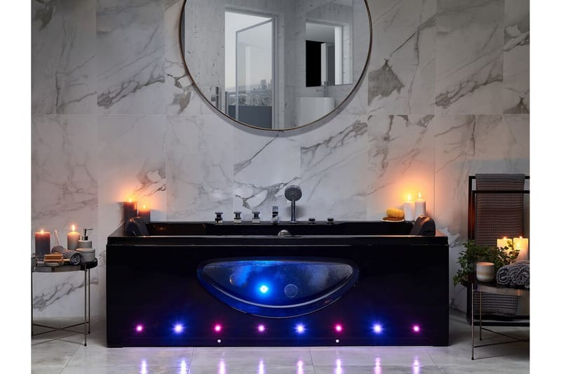 Badekar med LED 170 x 80 cm svart HAWES - Svart - Hus & oppussing - Kjøkken & bad - Baderom - Badekar