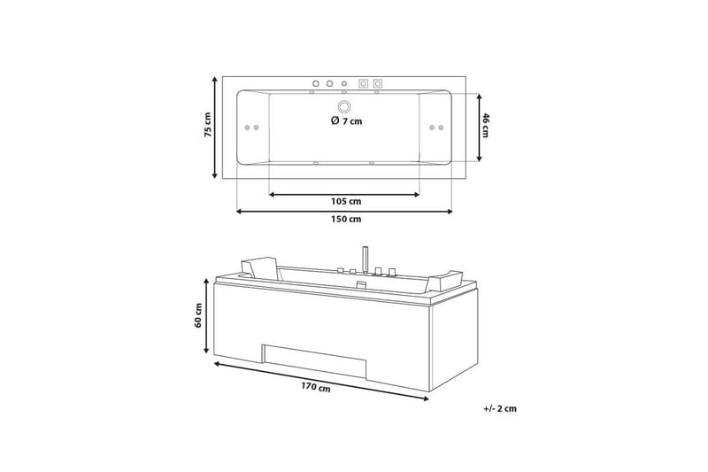 Galley Boblebadekar 170 cm - Hvit - Boblebad og massasjebadekar