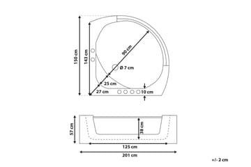 Mangle Hjørneboblebadekar 150 cm med LED-belysning - Hvit - Hus & oppussing - Kjøkken & bad - Baderom - Badekar