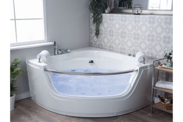 Mangle Hjørneboblebadekar 150 cm med LED-belysning - Hvit - Hus & oppussing - Kjøkken & bad - Baderom - Badekar