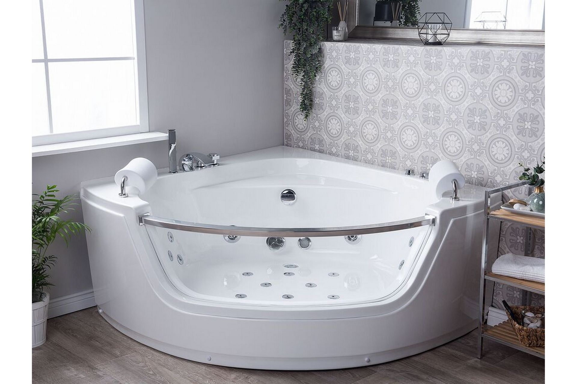Mangle Hjørneboblebadekar 150 cm med LED-belysning - Hvit - Hus & oppussing - Kjøkken & bad - Baderom - Badekar