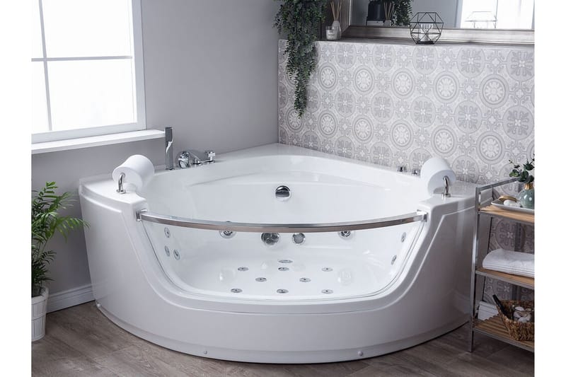 Mangle Hjørneboblebadekar 150 cm med LED-belysning - Hvit - Hus & oppussing - Kjøkken & bad - Baderom - Badekar